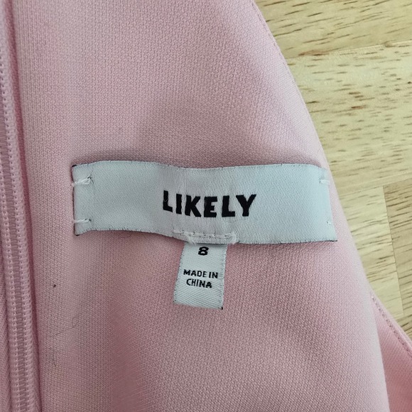 LIKELY Pink Criss Cross Neck Sheath Dress Knee Length Size 8 - Picture 3 of 11